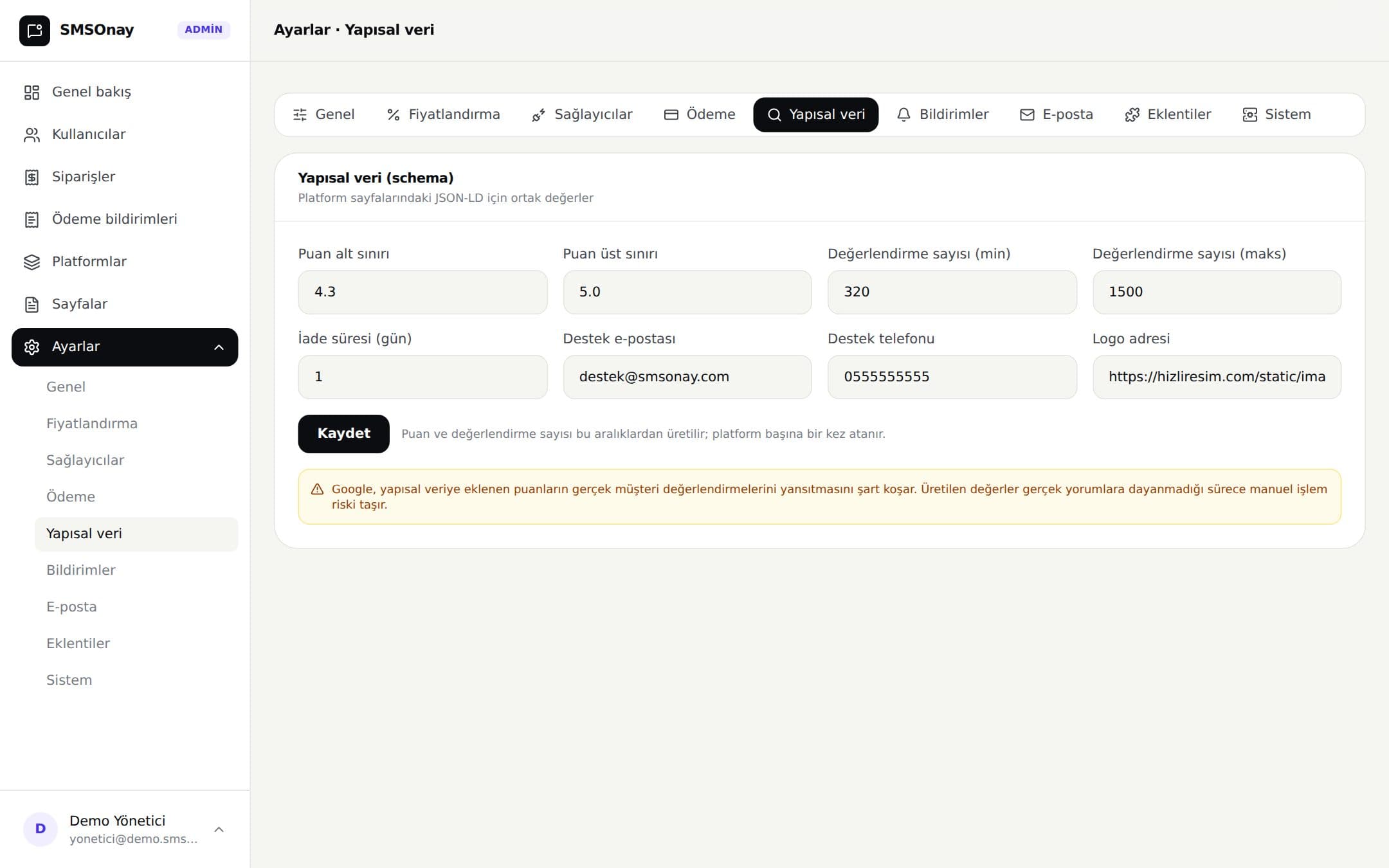 SMS onay scriptinde JSON-LD yapısal veri ekranı: kod yazmadan Google zengin sonuç şeması üretimi
