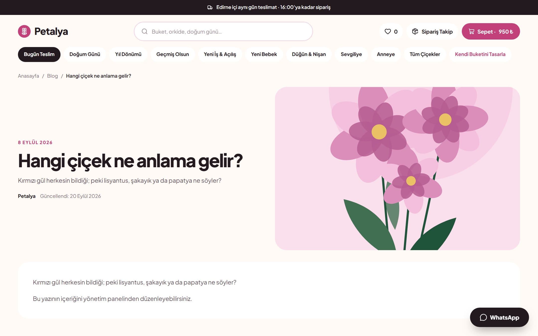 Çiçekçi scriptinin blog modülü: çiçek rehberi yazısı